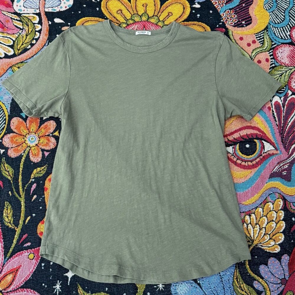 Buck Mason Mens Olive Green Cotton Classic Slub Curved Hem Tee Basic Casual M